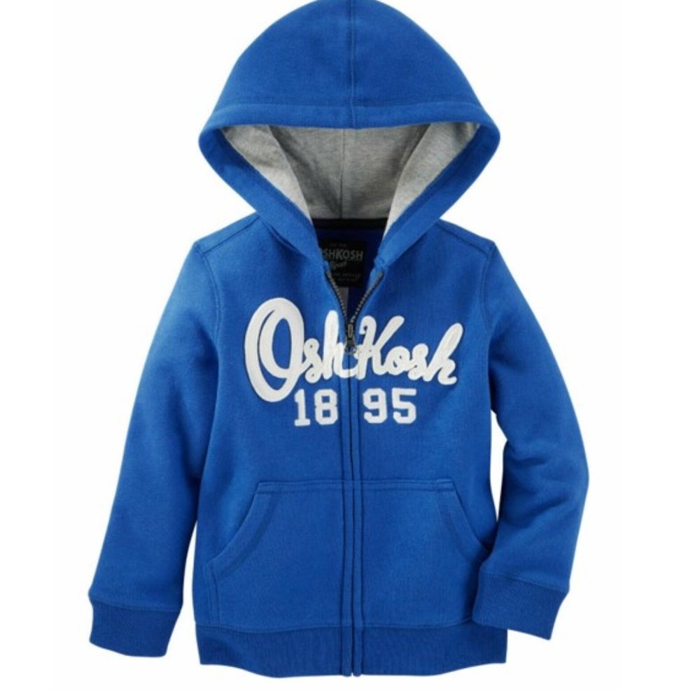 NWT Oshkosh B'gosh Toddler Boys Cardigan Hoodie Jacket Blue Jersey-Lined…